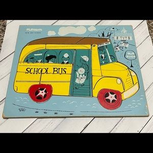 Vintage Playskool school bus wood puzzle 15 piece